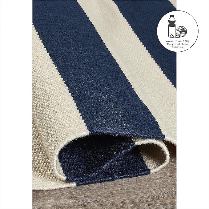 Fab Habitat Machine Washable Area Rug - Hand Woven, Stain Resistant, Pet Friendly - Premium Recycled Polyester Yarn - Stripes - Kitchen, Bathroom, Laundry Room - Nantucket - Blue & White - 3 x 5 ft