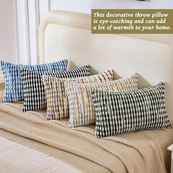 AmHoo Boho Chenille Pillow Cover Decorative Tufted Pillowcase for Couch Bed Sofa Bedroom Living Room Modern 12 x 20-Inch Sky Blue