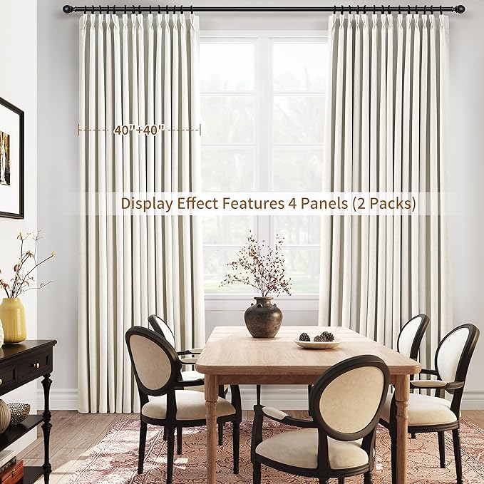 Joywell Pinch Pleated 100% Blackout Linen Curtains 63 Inches Long for Living Room Small Window 2 Panels Set Thermal Insulated Soundproof Short Linen Pinch Pleat Curtains for Bathroom 40Wx63L Cream
