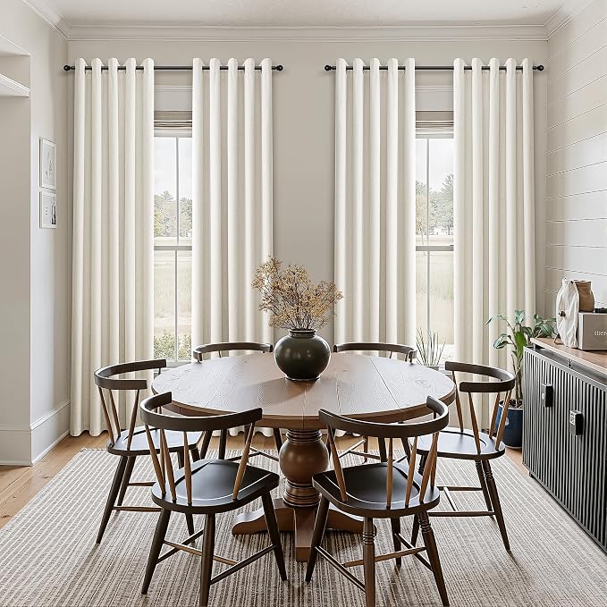 Jowels Cream Linen Blackout Curtains 60 Inch Wide by 108 Inch for Living Room Bedroom Sliding Door Grommet Thermal Insulated 100% Black Out Drapes Room Darkening Window Curtains,1 Panel