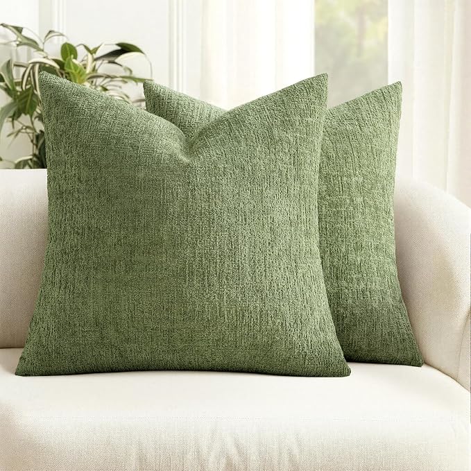 MIULEE Decorative Throw Pillow Covers 20x20 Pack of 2 Sage Green Spring Couch Pillow Covers Soft Cozy Textured Chenille Pillowcases for Home Decor Sofa Living Room Cushion Bedroom