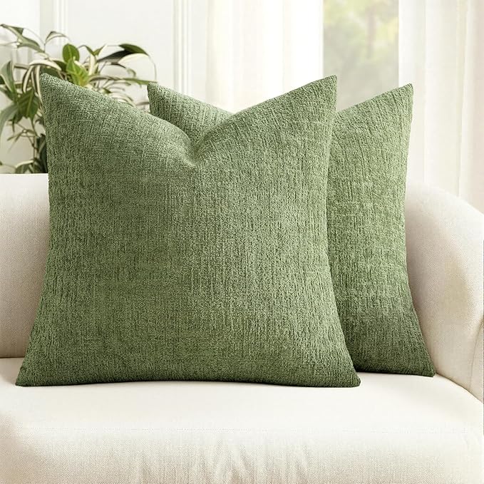 MIULEE Decorative Throw Pillow Covers 18x18 Pack of 2 Sage Green Spring Couch Pillow Covers Soft Cozy Textured Chenille Pillowcases for Home Decor Sofa Living Room Cushion Bedroom