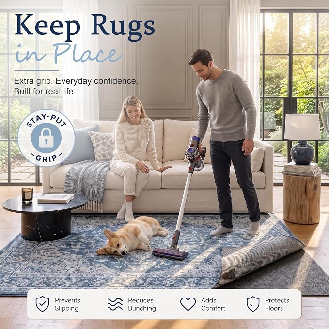 Merelax 6ft Round Non Slip Rug Pad Gripper Cushioned Carpet Pads for Hardwood Floors, Thick Felt Liner with Silicone Backing, Under Area Rugs Anti Skid Mat Keep Rugs in Place and Safe