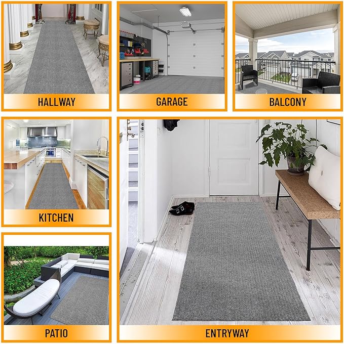 Ottomanson 6'6" x 29' Hallway Runner with Scraper Pile - Extra Durable Non-Slip Rug Mat for Indoor & Outdoor Use - Ideal for Kitchen, Entryway & Garage - High-Traffic Carpet, Gray