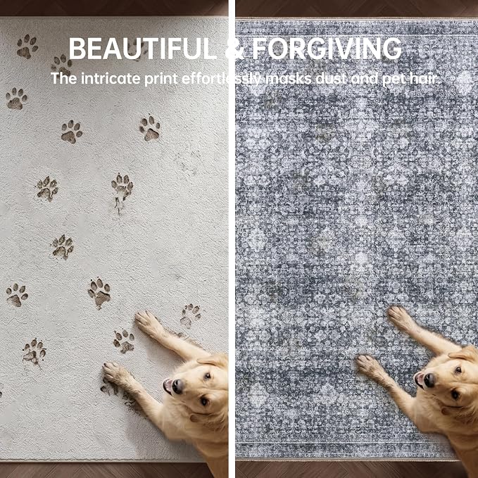Sasttie 2x3 Rug, Ultra-Soft Washable Rug, Low Pile Foldable Thin Carpets with Non-Slip Backing, Skin-Friendly Stain Resistant Carpet for Living Room, Bedroom, Kitchen, Dorm, 2x3, Black Grey