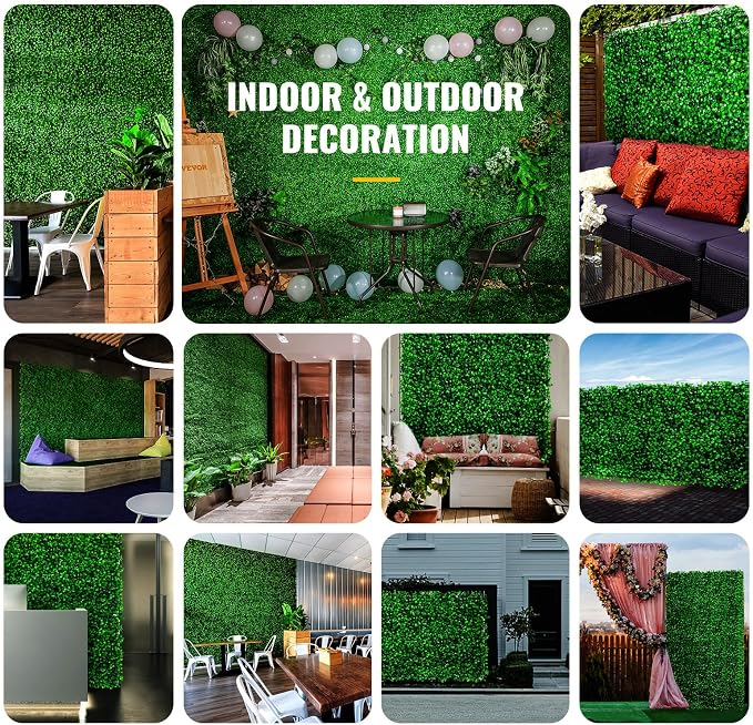 VEVOR Artificial Boxwood Panel 6pcs, 20 x 20 in 1.6 in Sun Protected Boxwood Hedge Wall Panels, Artificial Grass Backdrop Green Fake Wall for Privacy Fence Decor Indoor Outdoor Garden Backyard