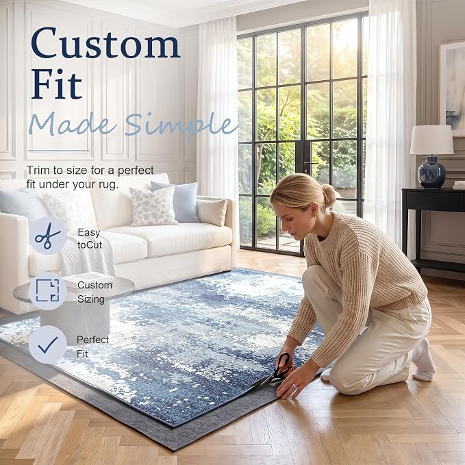 Merelax 9x12 Non Slip Rug Pad Gripper Cushioned Carpet Pads for Hardwood Floors, Thick Felt Liner with Silicone Backing, Under Area Rugs Anti Skid Mat Keep Rugs in Place and Safe