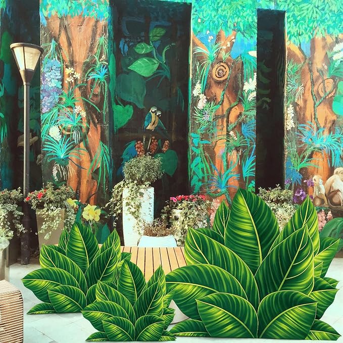 Geelin 3 Sets Tropical Plant Cardboard Cutout Stand up Tropical Jungle Theme Party Decoration Jungle Greenery Life Size Photo Props for Summer Indoor Celebrations Party Decoration
