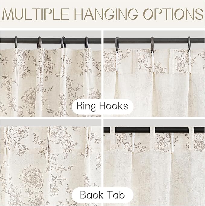 Meikelor Coffee Pinch Pleated Floral Curtains 120 inch Long for Living Room 70" W x 120" L