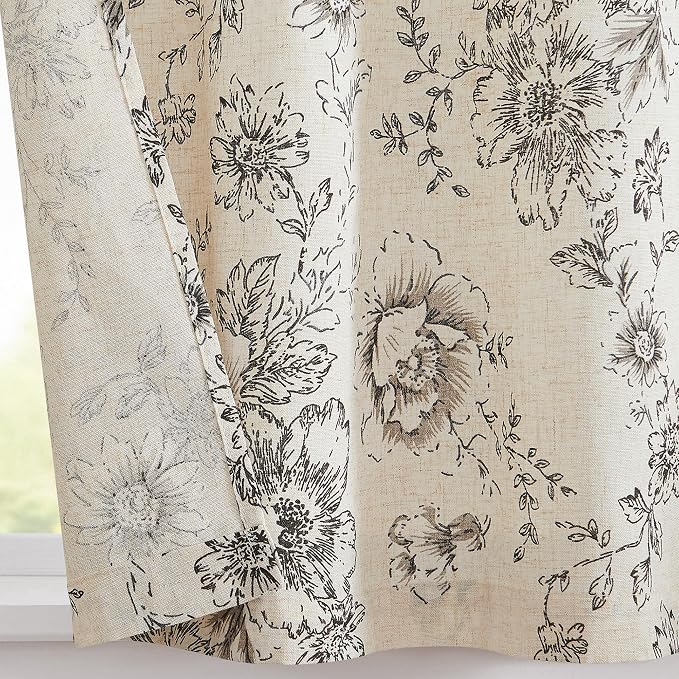 jinchan Linen Kitchen French Floral Tier Curtains 30 Inch Farmhouse Vintage Cafe Small Window Rustic Half Window Curtains for Living Room Bathroom 2 Panels Black on Beige