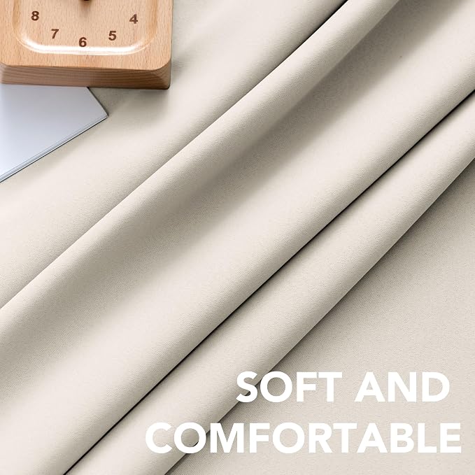 H.VERSAILTEX Light Reducing Curtains Thermal Insulated Window Treatment Panels Room Darkening Privacy Assured Drapes for Living Room Back Tab/Rod Pocket Bedroom Drapes 2 Panels, Ivory - 42 x 63 Inch