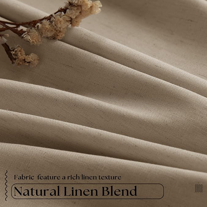 Light Brown Blackout Linen Curtains 108 Inches Long for Bedroom Pinch Pleated Black Out Curtains Lined 2 Layers Memory Shape Noise Reducing Rustic Farmhouse Living Room Darkening Window Drapes