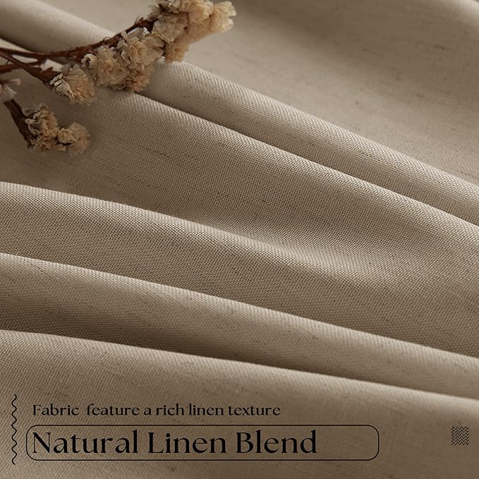 Light Brown Black Out Curtains 63 Inch Long for Bedroom Pinch Pleated with Rings Hooks Back Tab Thermal Insulated Short Linen Blackout Drapes Farmhouse Living Room Darkening Kitchen Coffee Curtains