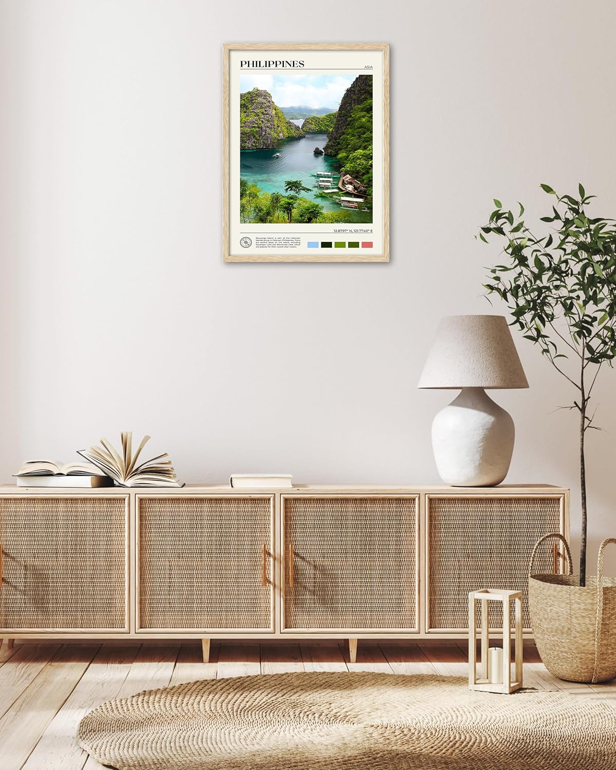 HesenDot Natural OAK Wood Framed Philippines Natural Scenery Wall Art,12x16in Busuanga Island Landscape Canvas Print,Urban Landmark Wall Decor for Living Room,Bedroom,Office Gallery,Set of 1