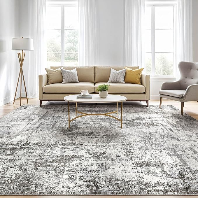 6x9 Area Rugs Living Room: Washable Large Abstract Neutral Modern Soft Gray Rug Stain Resistant Indoor Floor Non-Slip Accent Carpet for Bedroom Nursery Playroom Office Dining Room Home Decor