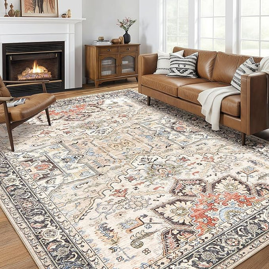 12x15 Area Rugs for Living Room - Large Carpet Ultra Thin Soft Washable Oriental Vintage Floral Distressed Big Indoor Carpets for Bedroom Nursery Dorm Home Decor Aesthetic - Multi Color