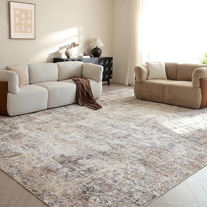 LOVORAL Area Rugs for Living Room: 4x6 Washable Neutral Abstract Rug for Bedroom Large Soft Modern Dining Room Rugs Indoor Floor Low Pile Carpet for Home Office Nursery - Brown Grey
