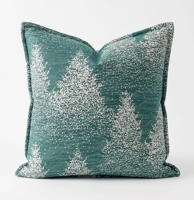 SanVia Cotton Throw Pillow Covers 20x20 – Handwoven Jacquard Texture, Fade-Resistant, No Pilling – Hidden Zipper, Decorative Cushion Cover for Sofa, Couch, Bed – Insert Not Included (Floral, Green)