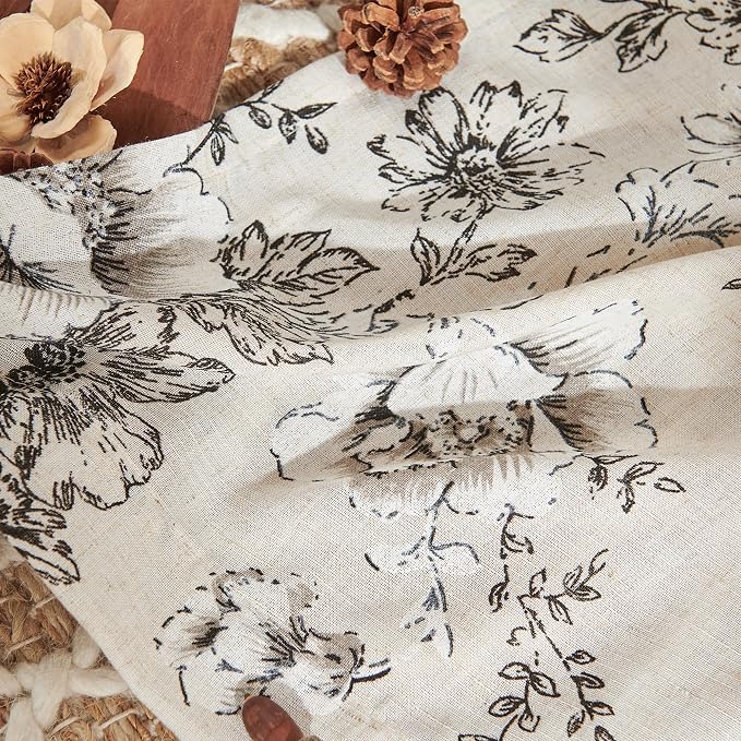 jinchan Pinch Pleated Curtains Floral Linen Blend Curtains for Living Room 63 Inch Length Black Peony Flower Printed Curtain Rod Pocket Back Tab Farmhouse Pinch Pleat Drapes with Hooks Set 2 Panels