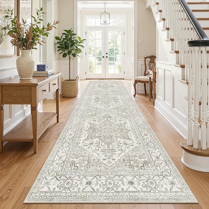 Runner Rug 2'x10' Washable Hallway Runner Rug Non Slip Laundry Rug Boho Floor Carpet Runners for Entryway Laundry Room Kitchen (2'x10',Beige)