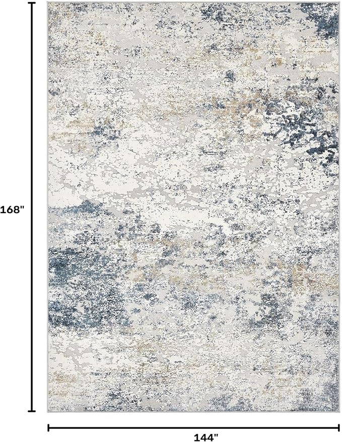 DMOYEST Area Rug Living Room Rugs - 12x14 Large Soft Indoor Neutral Modern Abstract Low Pile Washable Rug Carpet for Bedroom Dining Room Farmhouse Home Office - Beige Blue