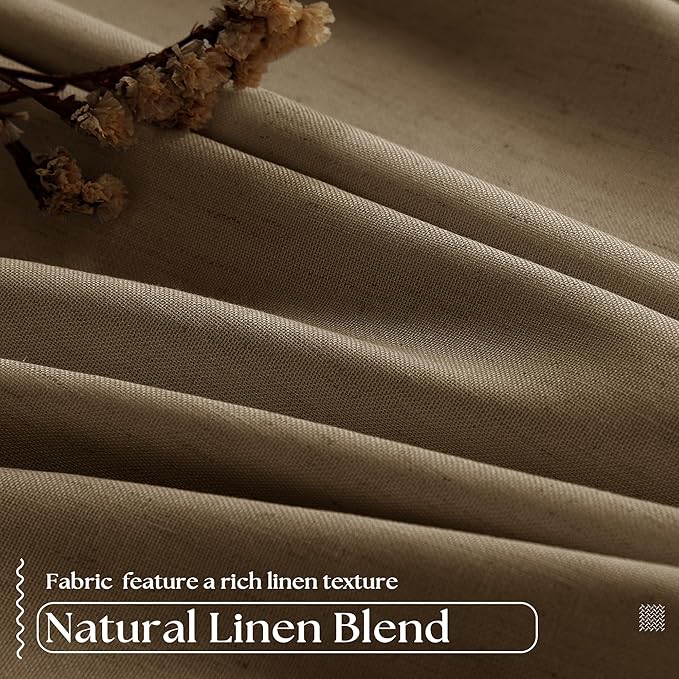 Brown Pinch Pleated 100% Blackout Linen Curtains for Bedroom 84 Inch Length Room Darkening with Liner Dutch Cocoa Window Curtains 84 Inches Long for Living Room Black Out Pleat Drapes Back Tab