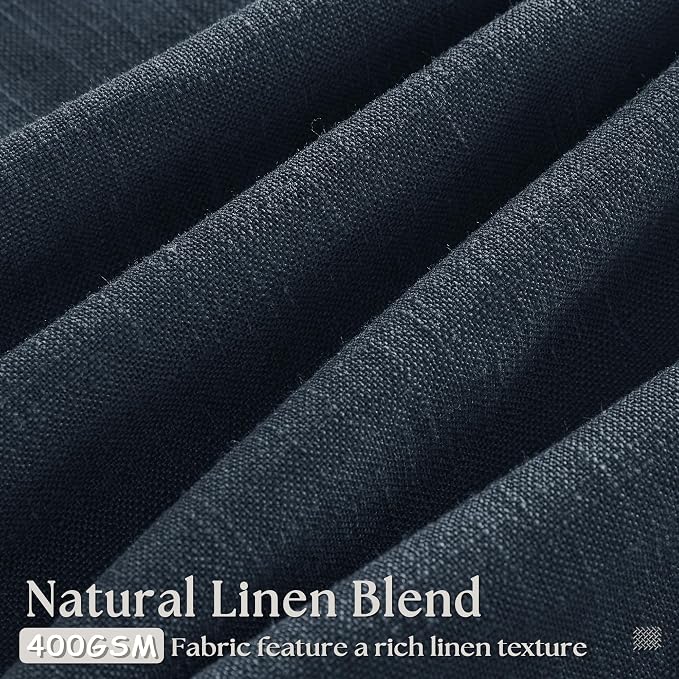 Pinch Pleated Navy Linen Curtains 84 Inches Long 2 Panels Set for Living Room Dining Pinch Pleat Back Tab Light Filtering Farmhouse Boho Retro Window Curtain Drapes 84 Inch Length Dark Blue Indigo