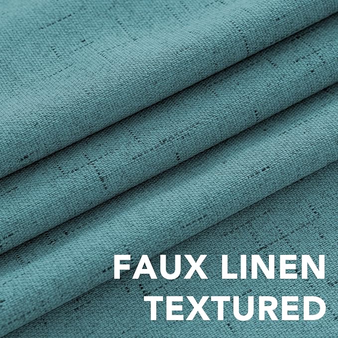 H.VERSAILTEX Linen Curtains 100% Blackout Curtains for Bedroom 102 inch Long Full Light Blocking Nature Linen Blended Window Curtains for Living Room Nickel Grommet (2 Panels, Teal)