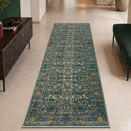 Keen Home Design 30"x84" Rug - Machine Washable Runner Rug with Non-Slip Backing, Ideal for Hallway, Entryway, Kitchen, Laundry Room - Vintage, Easy Clean, Durable, Low Pile Rug - (2'6" x 7')