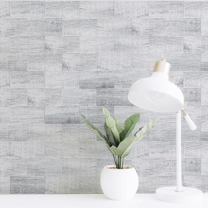 Art3d 102-Piece Peel and Stick Tile Backsplash for Kitchen Bathroom, 3in. × 6in. Stick on Subway Tile White-Washed Wood Plank