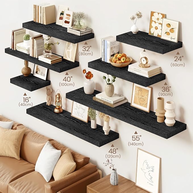 Vivelove 36 Inch Floating Shelves, Deep Wall Shelves with Invisible Brackets, Display Shlf for Bathroom Living Room Kitchen Bedroom Office Farmhouse Home Decor, 36" X 9.3" X 1.5" - Set of 2, Black