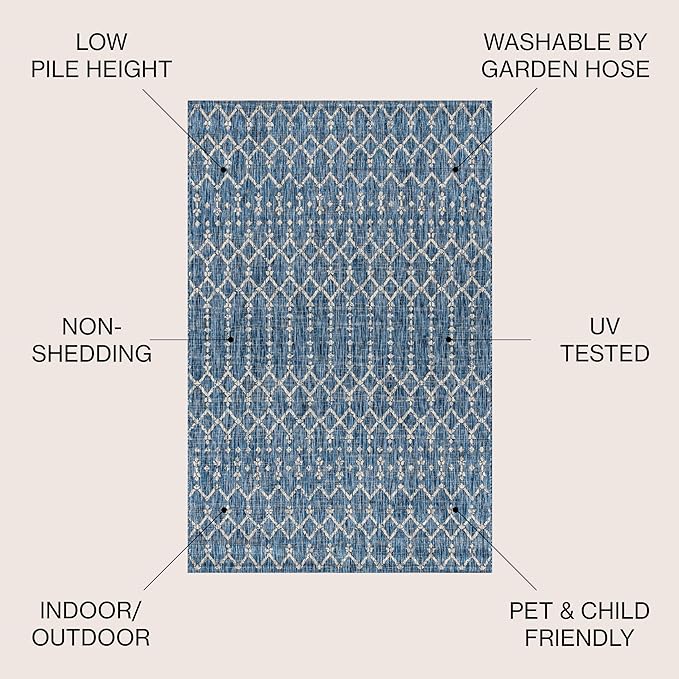 JONATHAN Y Moroccan Geometric Indoor Outdoor Area Rug 4X6 Navy/Light Gray, Ourika Textured Weave for Backyard, Patio, Porch, Easy-Cleaning, High Traffic, Pet-Friendly, Non-Shedding (SMB108B-4)