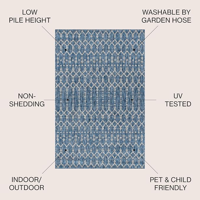 JONATHAN Y Moroccan Geometric Indoor Outdoor Round Area Rug 3 Ft Navy/Light Gray, Ourika Textured Weave for Backyard, Patio, Porch, Easy-Cleaning, High Traffic, Pet-Friendly, Non-Shedding SMB108B-3R