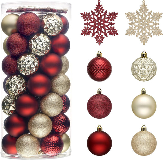 Valery Madelyn Christmas Tree Decorations Ornament Set for Fall Halloween, 50ct 2 Inches Burgundy Red Gold Shatterproof Christmas Ball Ornaments Hanging Xmas Holiday Party Decor