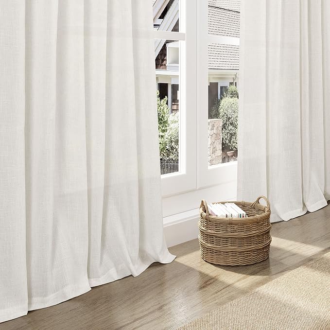 Cream Linen Curtains 117 Inches Long for Living Room Extra Long Back Tab Curtains Neutral Farmhouse Light Filtering Semi Sheer Linen Drapes Ceiling to Floor for Large Window 2 Panels Set 52x117
