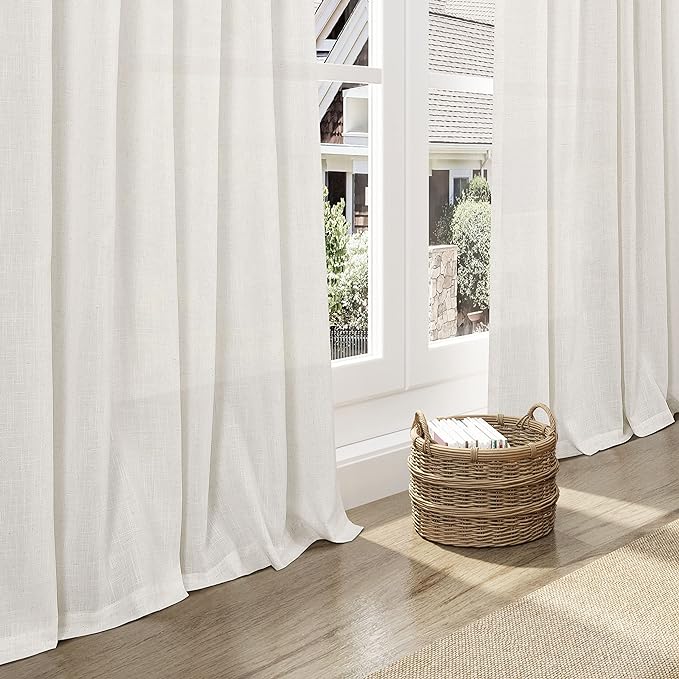 Nanspring Extra Long Curtains 2 Panels 204 Inches Long for Dinning Room Cream Back Tab Rod Pocket Light Filtering Semi Sheer Drapes Cotton Linen Textured Window Curtain for Bedroom 52x204