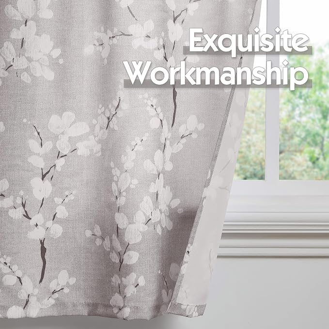 FMFUNCTEX Valance Curtains for Kitchen Window Living Room 15" White Blossom Print Short Valance for Bathroom Floral Window Treatment Set 54”W Tan Rod Pocket 1 Panel