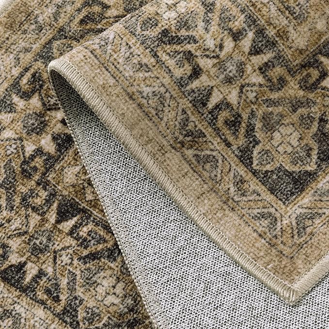 PureCozy 6x9 Brown Black Area Rug for Living Room Washable Vintage Distressed Carpet Large Bedroom Low Pile Non Slip Indoor Soft Retro Throw Accent Rug Office Kitchen Bathroom Dining Room
