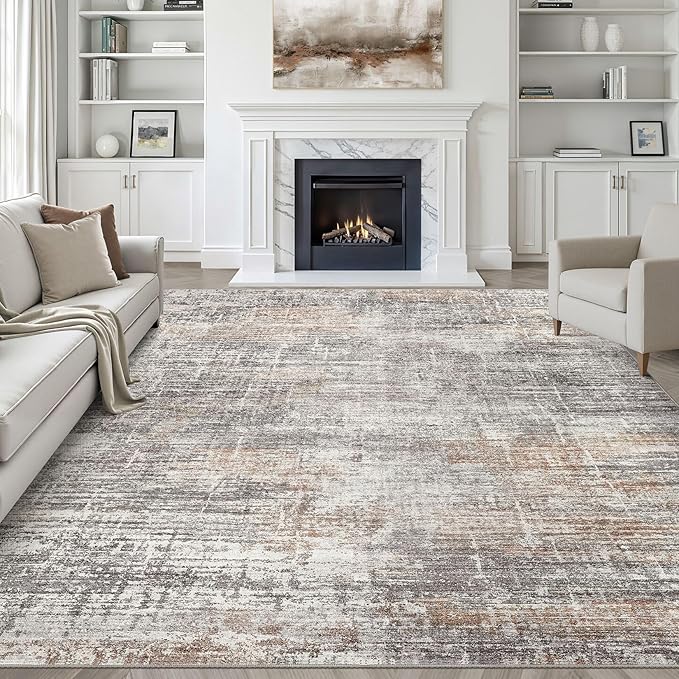 7x9 Area Rug Living Room: Washable Large Neutral Rug Abstract Soft Modern Stain Resistant Indoor Floor Non-Slip Carpet for Bedroom Nursery Kids Office Playroom Dining Room Under Table- Gray Rust