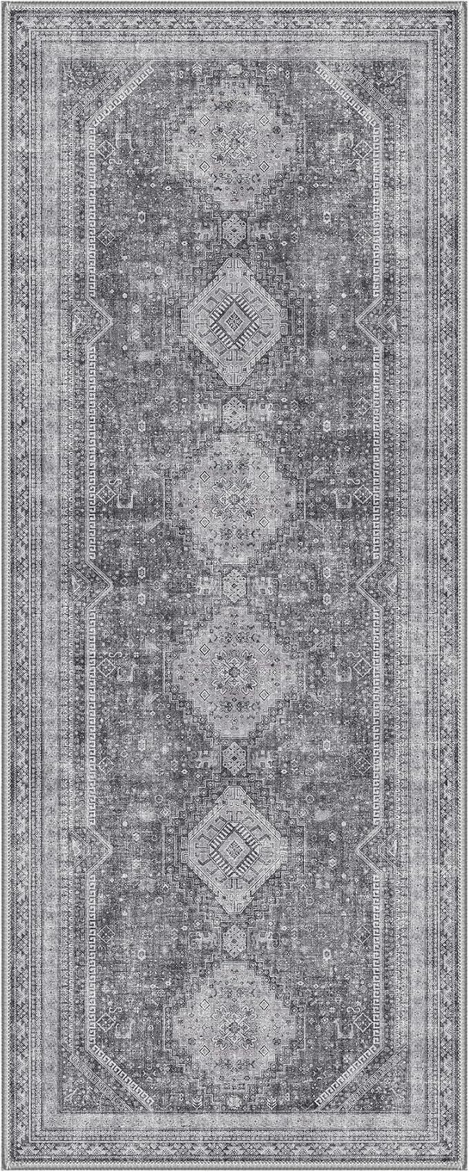GENIMO Runner Rug 2x6 Non Slip Machine Washable Hallway Runner Rug, Low Pile Lightweight Rugs for Entryway, Hallway, Kitchen and Corridor, Vintage Grey