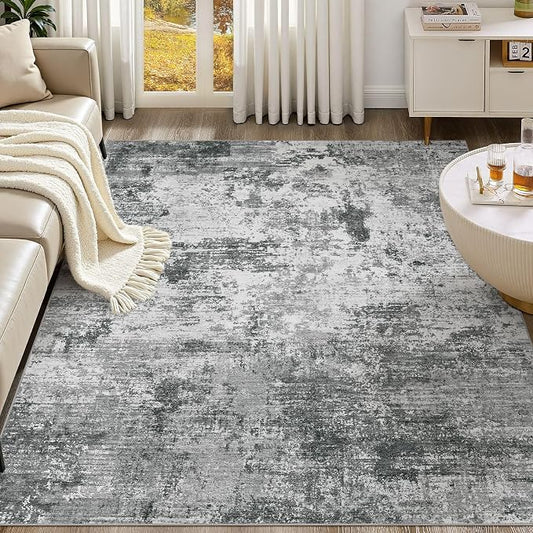 UERMEI 6x9 Area Rug for Living Room - Washable Neutral Modern Abstract Carpet, Non-Slip Soft Large Indoor Floor Rugs for Bedroom Home Office & Under Dining Table Decor, Grey Black