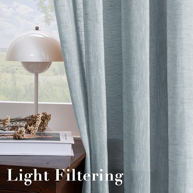 H.VERSAILTEX Linen Curtains Nickel Grommet Natural Linen Semi-Sheer Curtains 2 Panels Privacy Added Premium Soft Rich Material Drapes for Bedroom/Living Room - 37x63 Inch- Teal