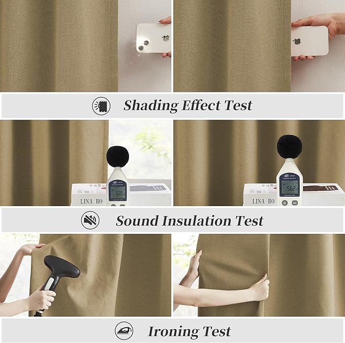 KEQIAOSUOCAI 90 Inch Burlap Natural Farmhouse Curtains Panels, Full Blackout Thermal Insulated Sound Proof Country Rustic Window Drapes for Living Room 2 Panels, W50 x L90 Inch, Tan Brown