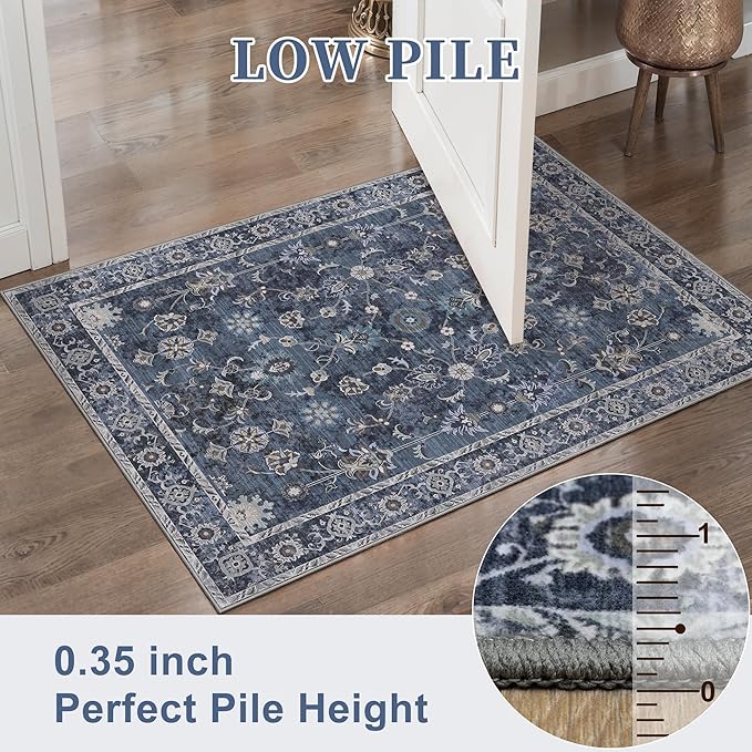 Tangsoo 3x10 Runner Rugs for Hallway Non Slip, Washable Long Rug Runner Boho Vintage Floral Rugs, Distressed Blue Black Soft Low Pile Indoor Runners for Entryway,Living Room,Kitchen,Kids&pets Friendly