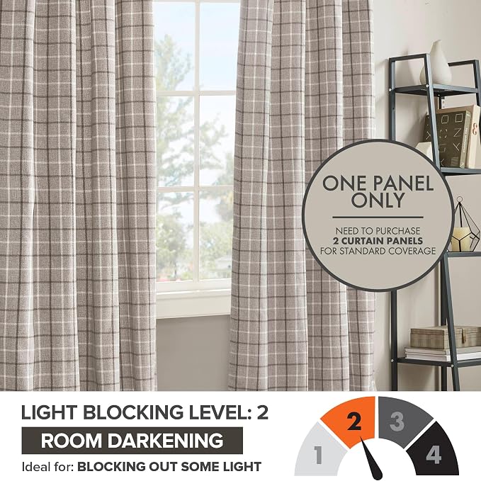 Madison Park Anaheim Cabin Plaid Curtain Window, Thermal Insulated Fleece Lining, Living Room Decor Room Darkening Drape for Bedroom, 1- Single Panel, 50x95, Rod Pocket & Back Tab, Brown (Pack of 4)