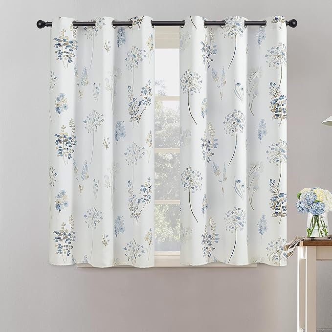 XTMYI Country Rustic Curtains for Kitchen,Retro Vintage Floral Short Bathroom Window Curtain Set,45 Inch Length,Navy Blue and Brown