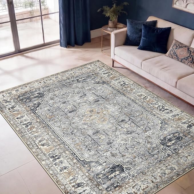 Keen Home Design 3x5 Rug - Machine Washable Entry Rug with Non-Slip Backing, Ideal for Enteryway, Kitchen, Bathroom, Laundry Room - Vintage, Easy Clean, Durable, Low Pile Rug - (3' x 5')