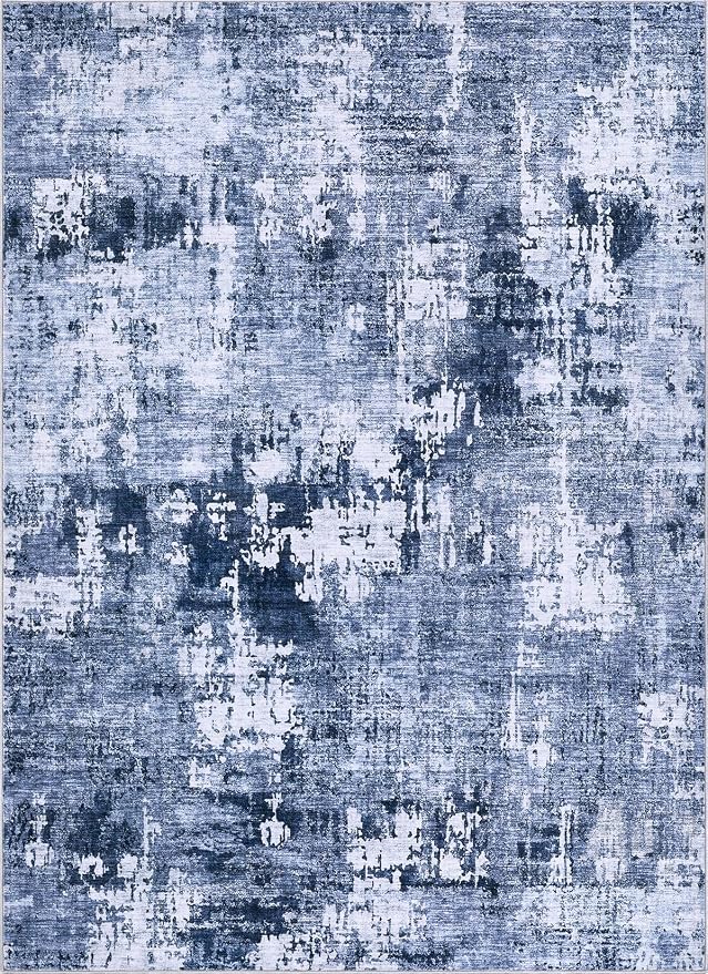 DMOYEST Area Rug Living Room Rugs - 9x12 Washable Large Soft Indoor Neutral Modern Abstract Low Pile Rug Carpet for Bedroom Dining Room Farmhouse Home Office - Navy Blue