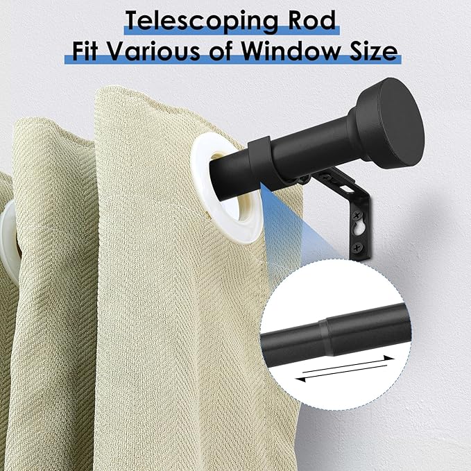 Rustic Curtain Rod, Industrial Curtain Rods for Windows 144 to 168 Inches, Blackout Wrap Around Curtain Rod, for Indoor and Outdoor, Simple Modern Design, 30 to 168 Inches, Black