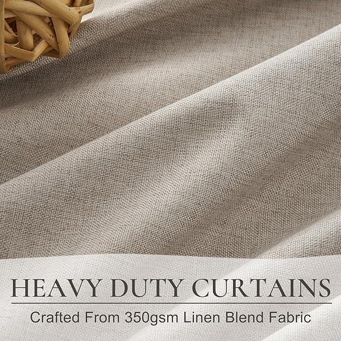 Grey Flax Extra Long Floor to Ceiling Blackout Curtains 108 Inches Long for Sliding Glass Doors 2 Panels Set, Farmhouse Pleated Room Darkening Drapes Decor with Back Tab for Bedroom (50"Wx108"L)